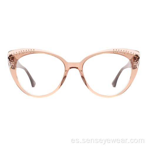 Custom Fashion Women Diamond Acetate Marco óptico Gafas